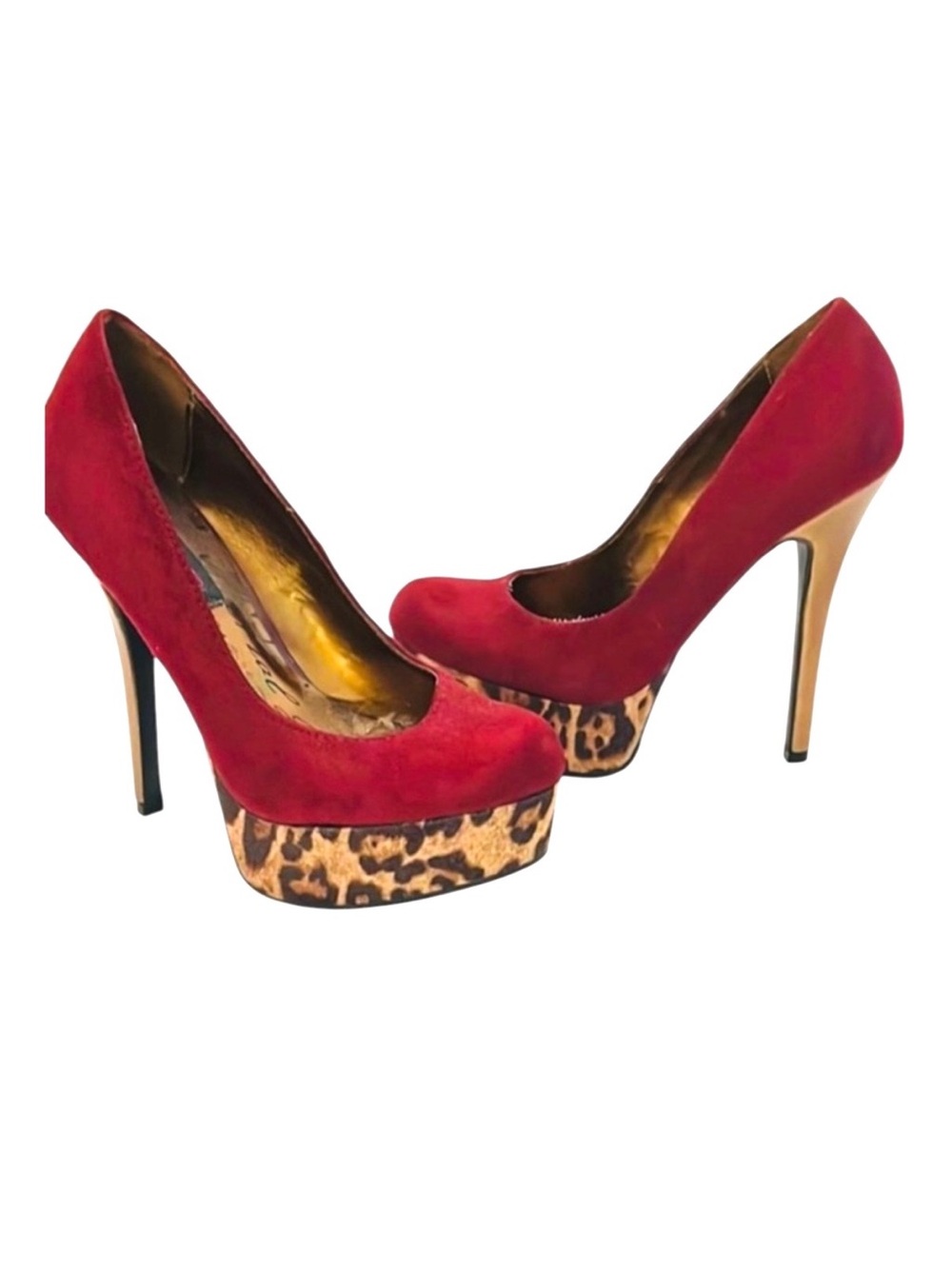 Material Girl Muse Burgundy Suede Leopard Print Platform Stiletto Heels 7.5